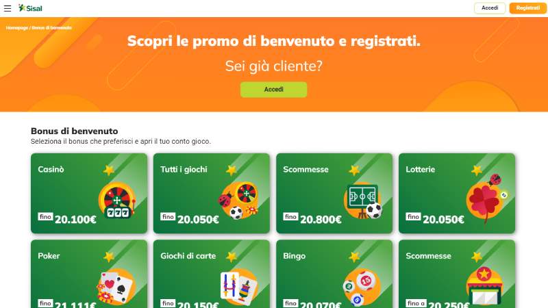 Sisal bonus benvenuto